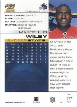 2002 Pacific - Premiere Date #377 Marcellus Wiley Back