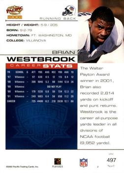 2002 Pacific - Premiere Date #497 Brian Westbrook Back