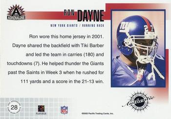 2002 Pacific Adrenaline - Game-Worn Jerseys #28 Ron Dayne Back