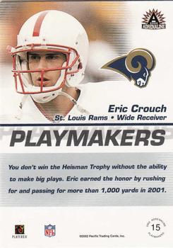 2002 Pacific Adrenaline - Playmakers #15 Eric Crouch Back