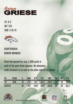 2002 Pacific Adrenaline - Red #84 Brian Griese Back
