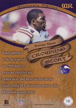 2002 Pacific Crown Royale - Crowning Glory #16 Randy Moss Back