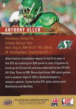 2014 Upper Deck CFPLA All-Stars #8 Anthony Allen Back