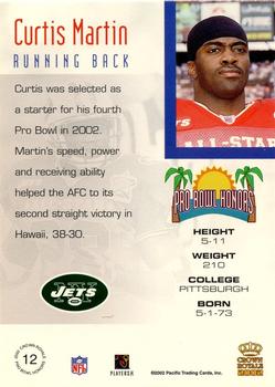 2002 Pacific Crown Royale - Pro Bowl Honors #12 Curtis Martin Back