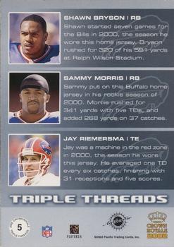 2002 Pacific Crown Royale - Triple Threads Jerseys #5 Shawn Bryson / Sammy Morris / Jay Riemersma Back