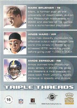 2002 Pacific Crown Royale - Triple Threads Jerseys #16 Mark Bruener / Hines Ward / Amos Zereoue Back