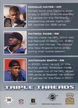 2002 Pacific Crown Royale - Triple Threads Jerseys #36 Donald Hayes / Patrick Pass / Antowain Smith Back