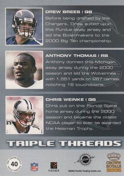 2002 Pacific Crown Royale - Triple Threads Jerseys #40 Drew Brees / Anthony Thomas / Chris Weinke Back