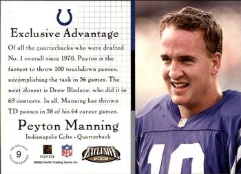 2002 Pacific Exclusive - Exclusive Advantage #9 Peyton Manning Back