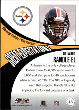 2002 Pacific Exclusive - Great Expectations #18 Antwaan Randle El Back
