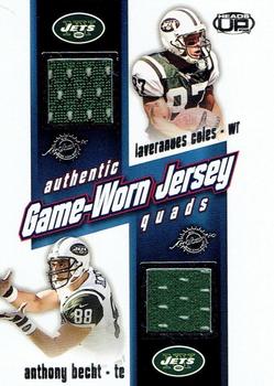 2002 Pacific Heads Up - Game Worn Jersey Quads #24 Anthony Becht / Laveranues Coles / Curtis Martin / Chad Pennington Front