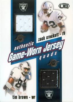 2002 Pacific Heads Up - Game Worn Jersey Quads #25 Tim Brown / Zack Crockett / Jerry Rice / Charles Woodson Front