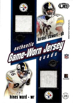 2002 Pacific Heads Up - Game Worn Jersey Quads #28 Jerome Bettis / Plaxico Burress / Kordell Stewart / Hines Ward Back