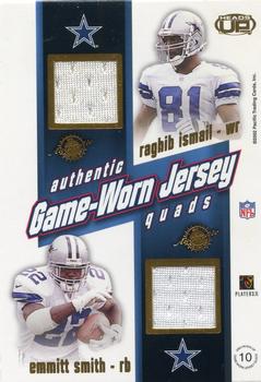 2002 Pacific Heads Up - Game Worn Jersey Quads Gold #10 Joey Galloway / Ken-Yon Rambo / Raghib Ismail / Emmitt Smith Back