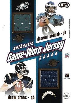 2002 Pacific Heads Up - Game Worn Jersey Quads Gold #50 Tim Couch / Brett Favre / Donovan McNabb / Drew Brees Back