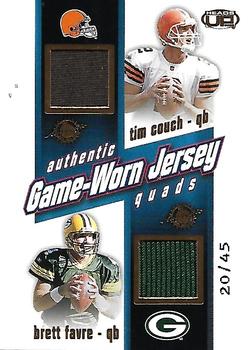 2002 Pacific Heads Up - Game Worn Jersey Quads Gold #50 Tim Couch / Brett Favre / Donovan McNabb / Drew Brees Front