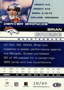 2002 Pacific Heads Up - Red #38 Brian Griese Back