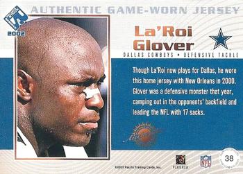 2002 Pacific Private Stock Reserve - Game Worn Jerseys Patches #38 La'Roi Glover Back