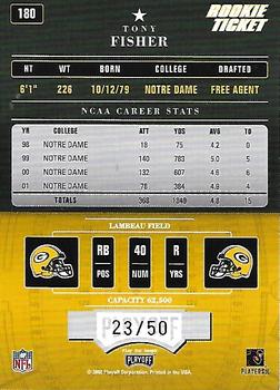 2002 Playoff Contenders - Championship Ticket #180 Tony Fisher Back