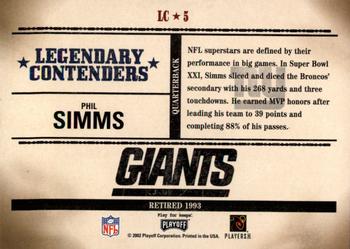 2002 Playoff Contenders - Legendary Contenders #LC-5 Phil Simms Back
