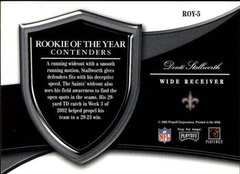 2002 Playoff Contenders - Rookie of the Year Contenders #ROY-5 Donte Stallworth Back