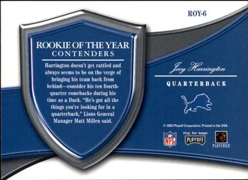 2002 Playoff Contenders - Rookie of the Year Contenders #ROY-6 Joey Harrington Back