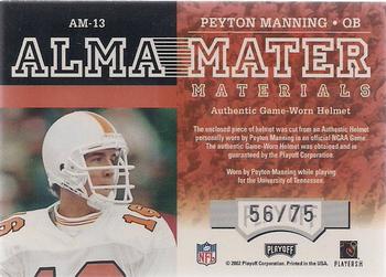 2002 Playoff Honors - Alma Mater Materials #AM-13 Peyton Manning Back