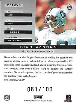 2002 Playoff Honors - Player of the Week #POTW-5 Rich Gannon Back