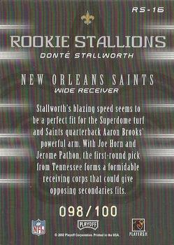 2002 Playoff Honors - Rookie Stallions Autographs #RS-16 Donte Stallworth Back