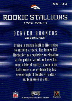 2002 Playoff Honors - Rookie Stallions #RS-44 Trev Faulk Back