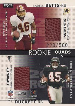 2002 Playoff Honors - Rookie Tandems/Quads #RQ-22 Josh Reed / Tim Carter / T.J. Duckett / Ladell Betts Back
