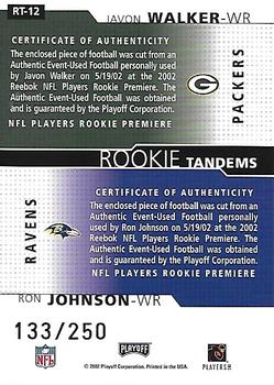 2002 Playoff Honors - Rookie Tandems/Quads Gold #RT-12 Javon Walker / Ron Johnson Back