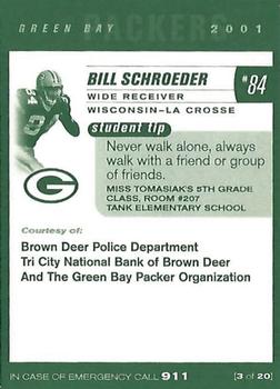 2001 Green Bay Packers Police - Brown Deer Police Department, Tri City National Bank of Brown Deer #3 Bill Schroeder Back