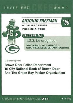 2001 Green Bay Packers Police - Brown Deer Police Department, Tri City National Bank of Brown Deer #4 Antonio Freeman Back