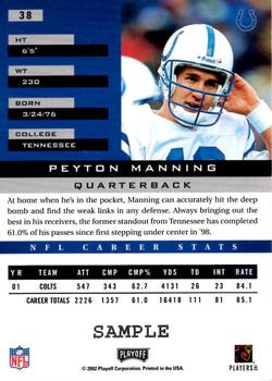 2002 Playoff Honors - Samples #38 Peyton Manning Back