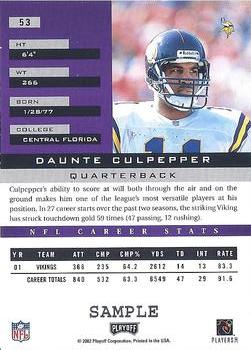 2002 Playoff Honors - Samples #53 Daunte Culpepper Back