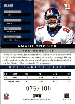 2002 Playoff Honors - X's #62 Amani Toomer Back