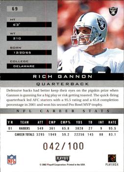 2002 Playoff Honors - X's #69 Rich Gannon Back