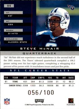 2002 Playoff Honors - X's #94 Steve McNair Back