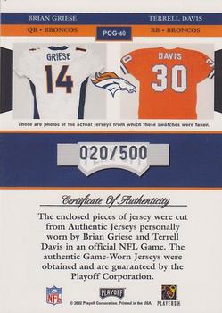2002 Playoff Piece of the Game - Materials #POG-60 Brian Griese / Terrell Davis Back