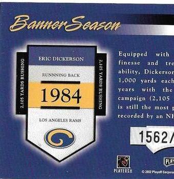 2002 Playoff Prestige - Banner Season #BS-11 Eric Dickerson Back