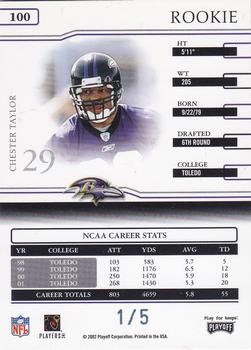 2002 Playoff Prime Signatures - Autographs Prime Cuts #100 Chester Taylor Back