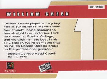 2002 Press Pass - Big Numbers #BN11 William Green Back