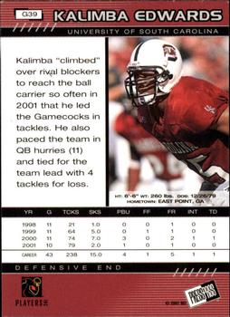 2002 Press Pass - Gold Zone #G39 Kalimba Edwards Back