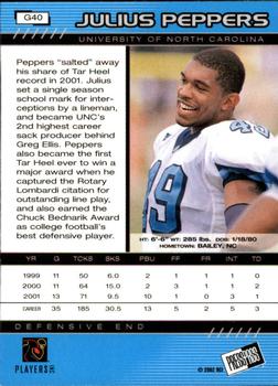 2002 Press Pass - Gold Zone #G40 Julius Peppers Back