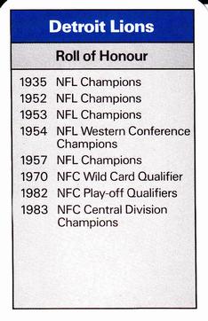1987 Ace Fact Pack Detroit Lions #NNO Roll of Honour Front