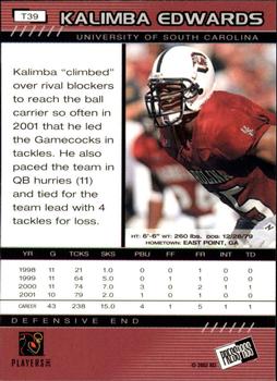 2002 Press Pass - Torquers #T39 Kalimba Edwards Back