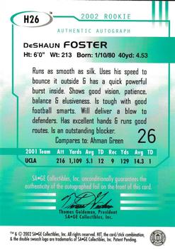 2002 SAGE HIT - Autographs Emerald #H26 DeShaun Foster Back