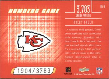 2002 Score - Numbers Game #NG-3 Trent Green Back