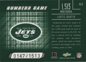 2002 Score - Numbers Game #NG-12 Curtis Martin Back